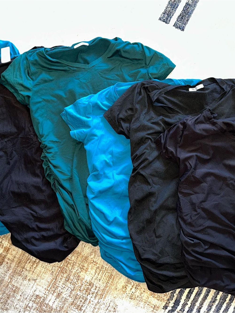 Maternity Pack of 6 V-Neck Tee Tops in Teal, Turquoise & Black